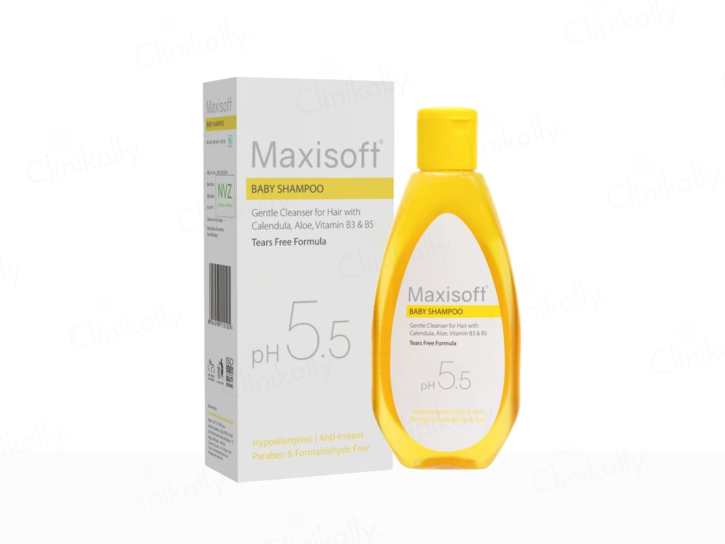 Maxisoft baby shampoo bottle and packaging on a white background