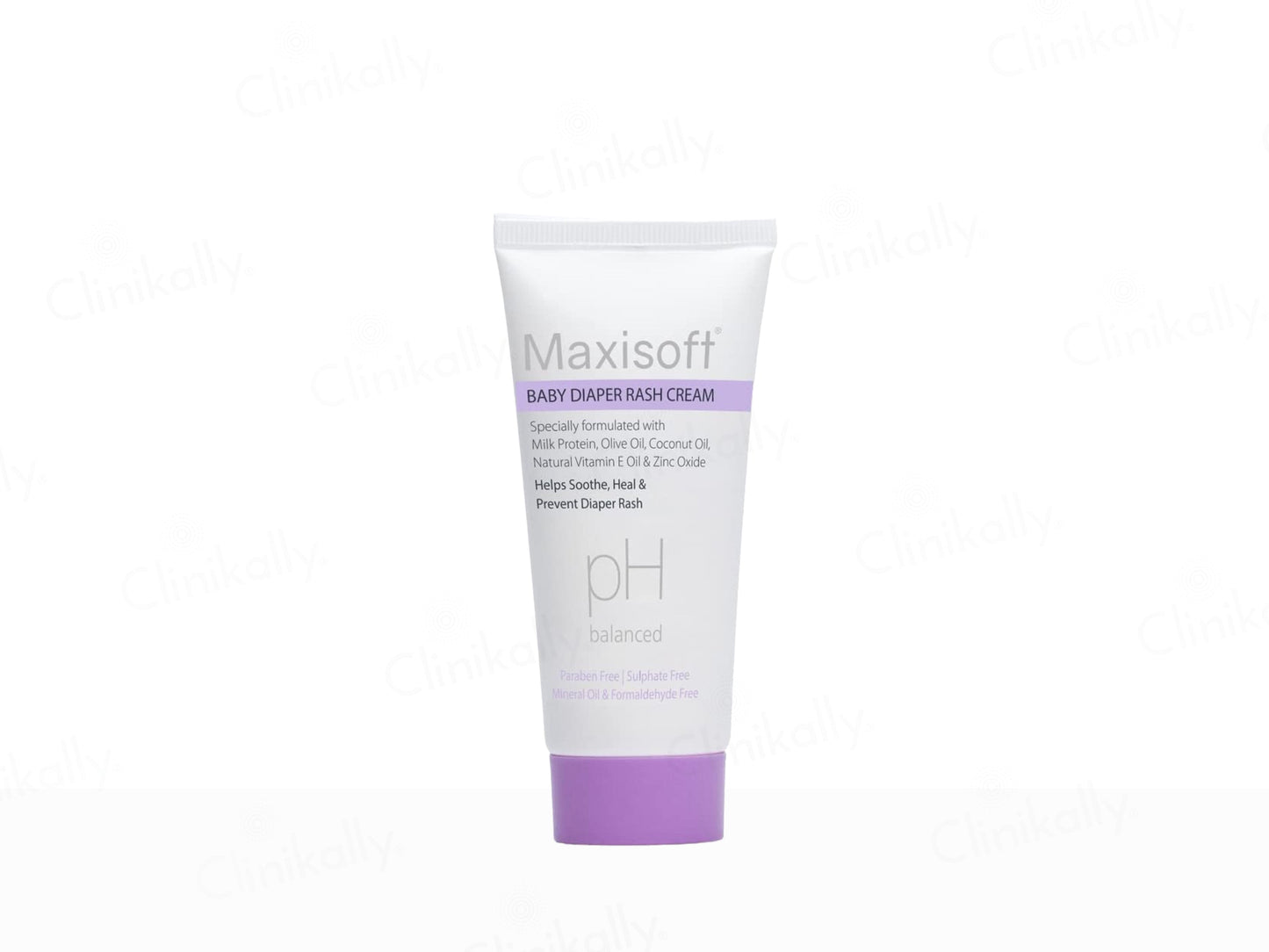 Maxisoft baby diaper rash cream tube on a white background