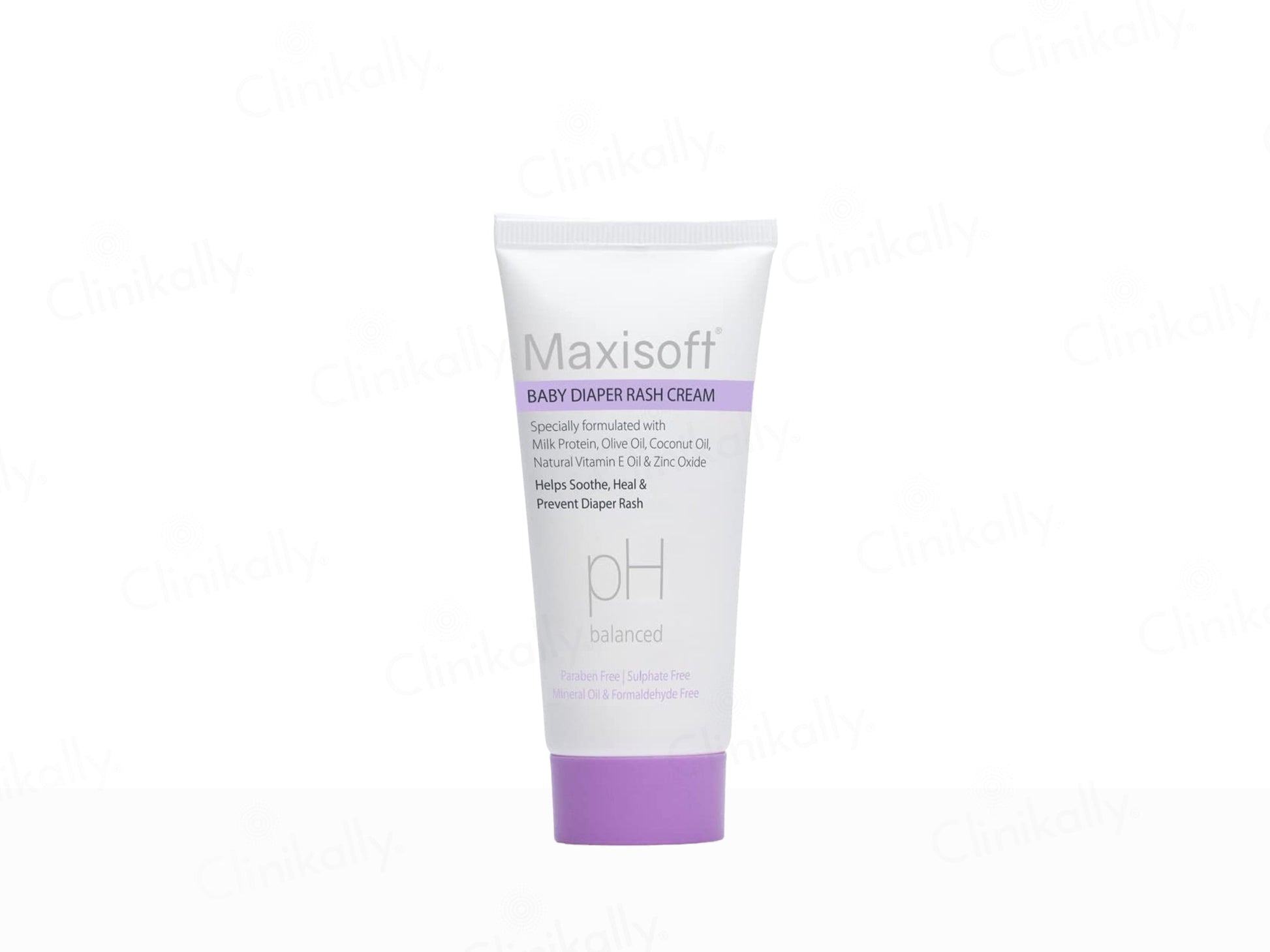 Maxisoft baby diaper rash cream tube on a white background