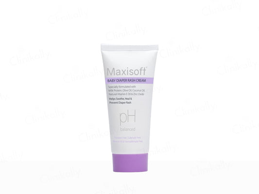 Maxisoft baby diaper rash cream tube on a white background