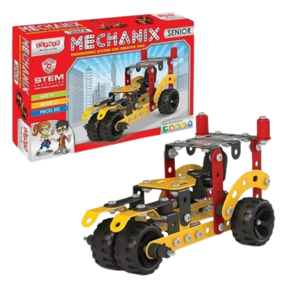 Mechanix STEM engineering system toy set with packaging on a white background