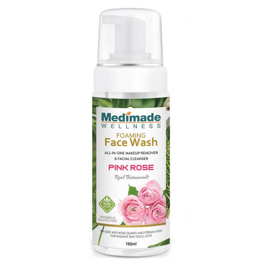 Medimade Wellness Pink Rose Foaming Face Wash bottle on a white background