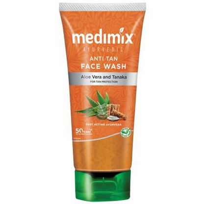 Medimix Aloe Vera and Tanaka Anti Tan Face Wash tube on a white background