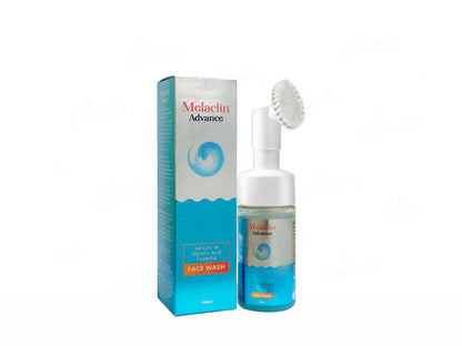 Melaclin Advance face wash bottle and packaging on a white background