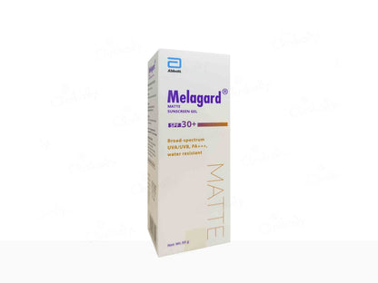 Melagard sunscreen gel packaging on a white background