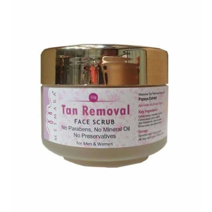 Tan Removal Face Scrub jar with gold lid on a white background