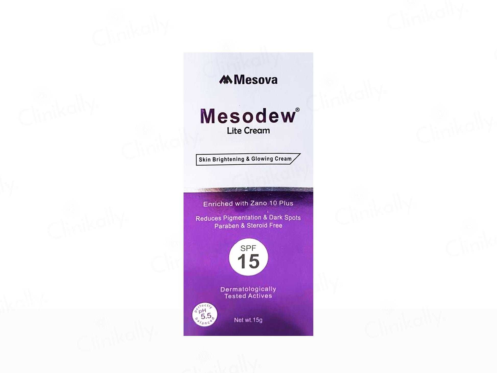 Mesodew Lite Cream packaging with purple and white design on a white background