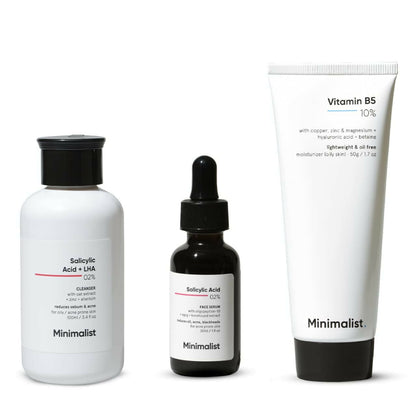 Three skincare products from the brand 'Minimalist' on a white background