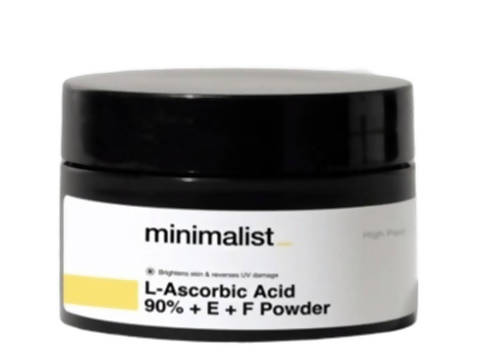 Jar of L-Ascorbic Acid 90% + E + F Powder by Minimalist on a white background