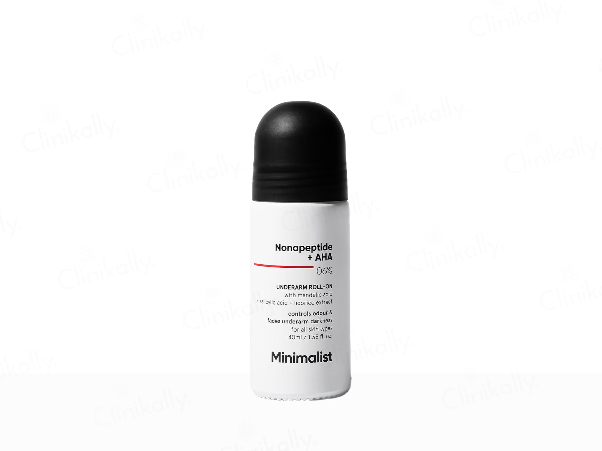 White roll-on bottle with black cap on a white background
