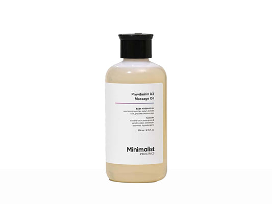 Bottle of Provitamin D3 Massage Oil by Minimalist Remedies on a white background