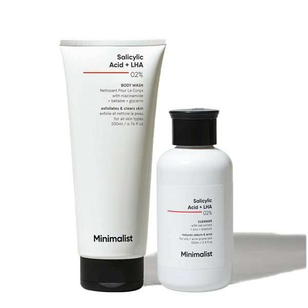 Two skincare products from the brand 'Minimalist' on a white background