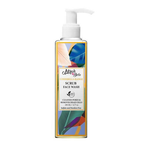 Mirah Belle scrub face wash bottle with colorful label on a white background