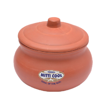 Terracotta pot with a lid on a white background, featuring the 'Mitti Cool' brand.