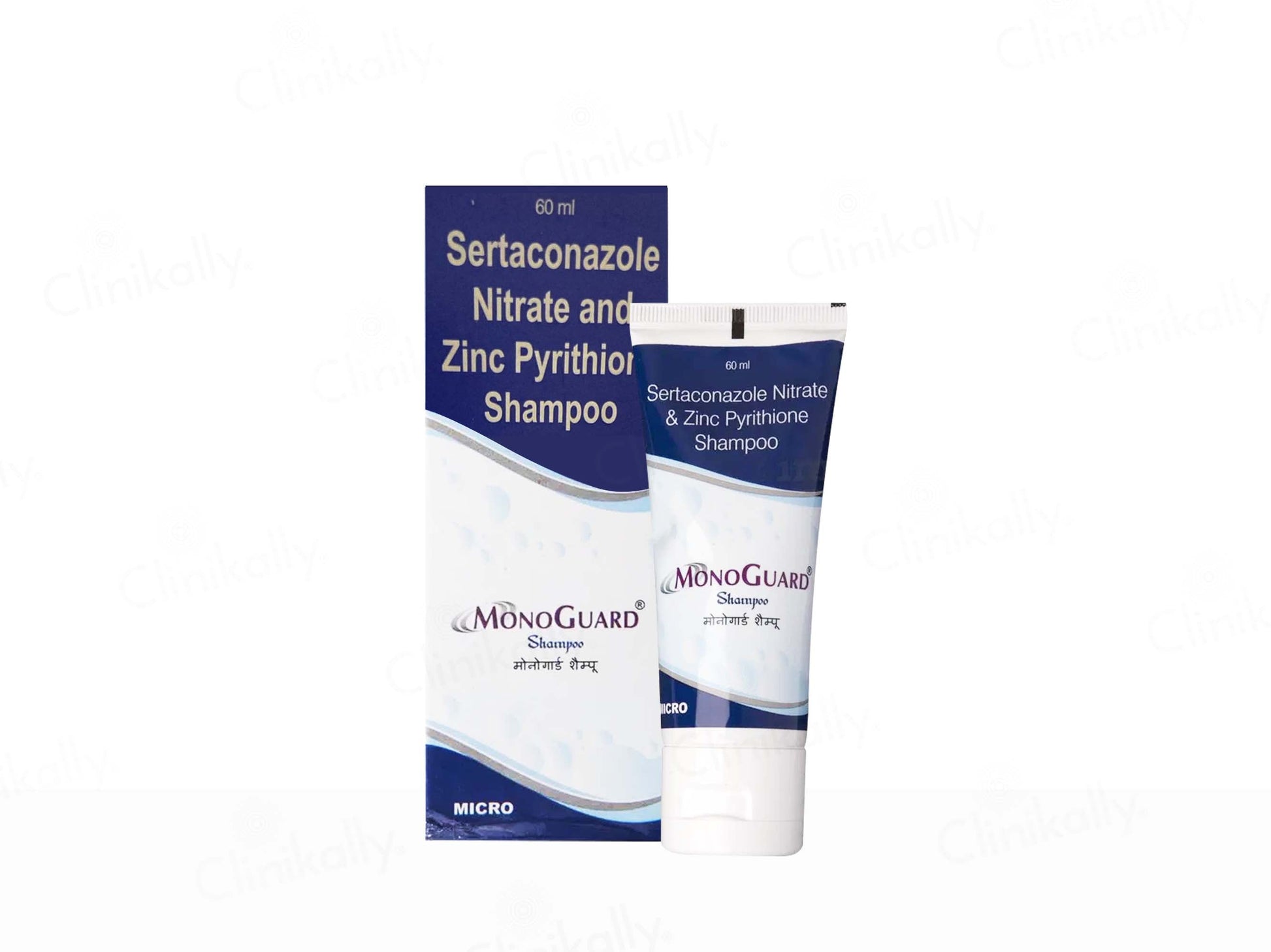 Sertaconazole Nitrate and Zinc Pyrithione Shampoo packaging on a white background