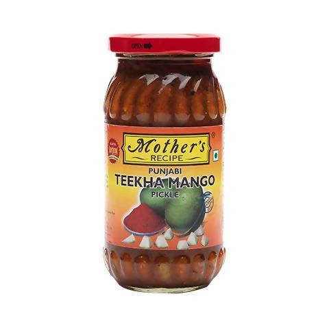 Jar of 'Mother's Recipe' Punjabi Teekhamango Pickle on a white background