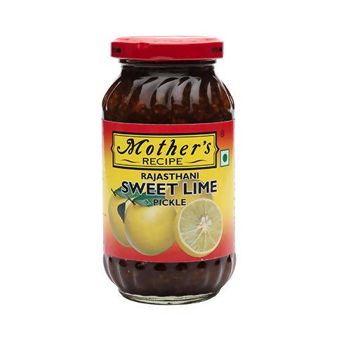 Jar of 'Mother's Recipe' Rajasthani Sweet Lime Pickle on a white background