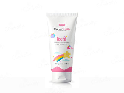 Tube of 'Itchi' skin protectant with colorful design on a white background