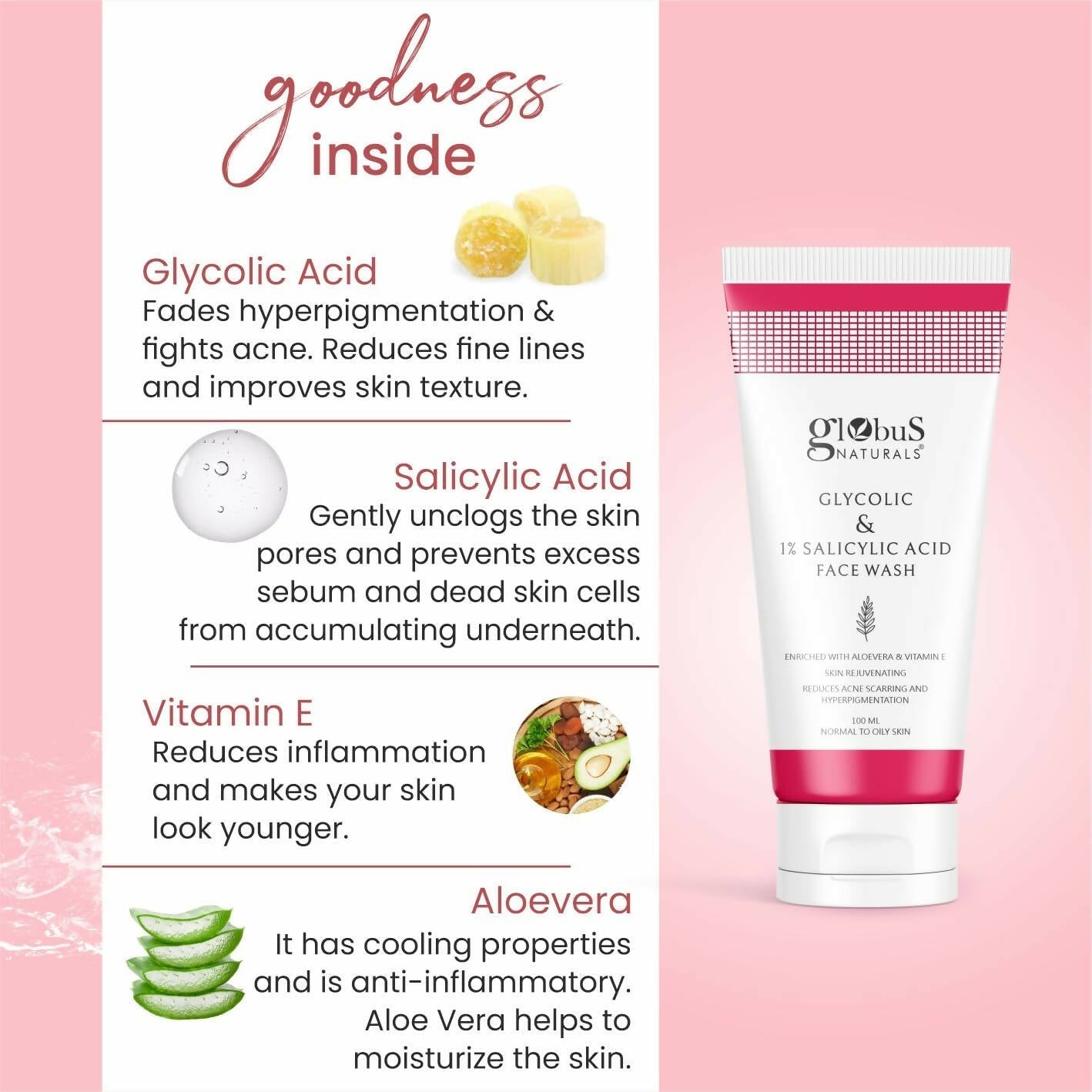 Globus Naturals Pimple Clear Glycolic & Salicylic Acid Face Wash