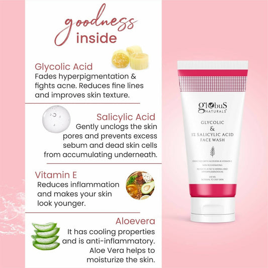Globus Naturals Pimple Clear Glycolic & Salicylic Acid Face Wash