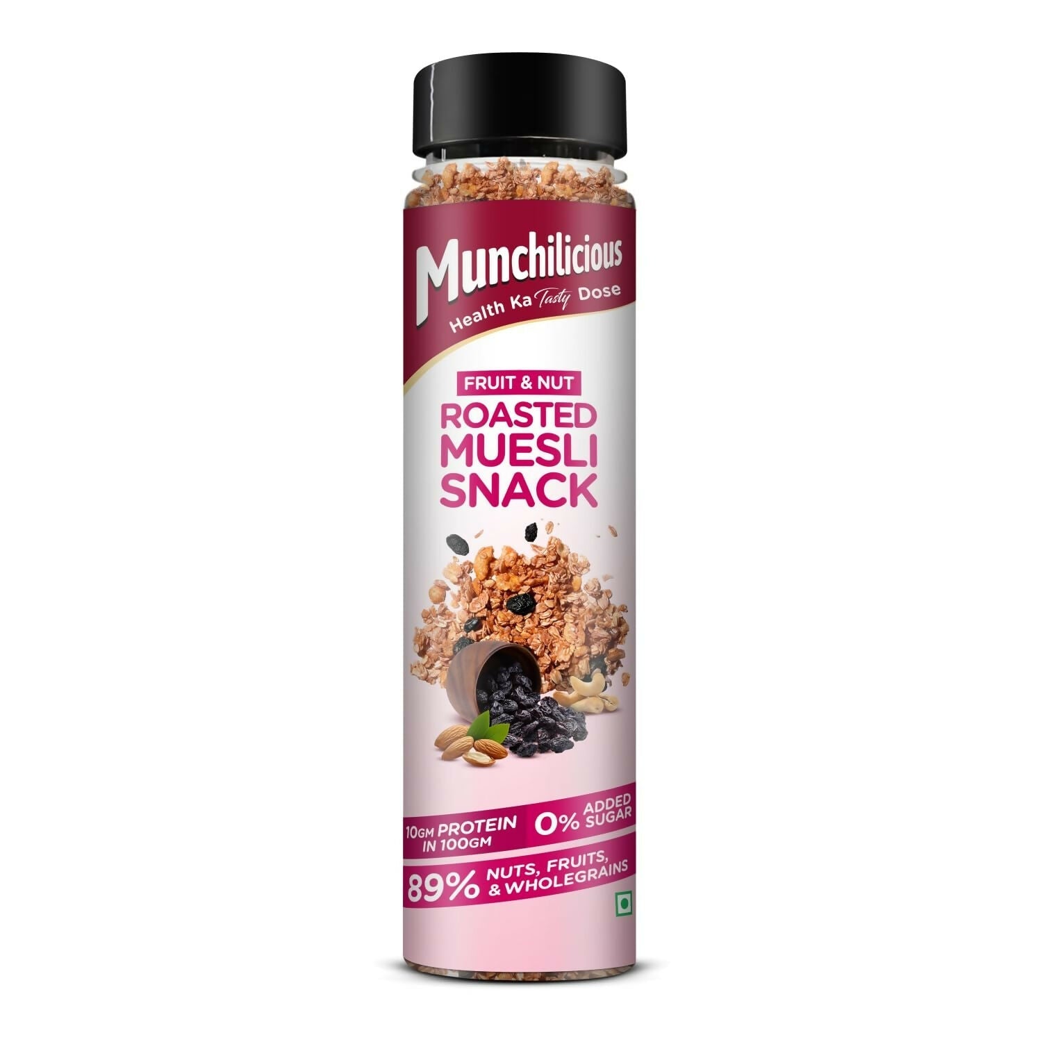 Munchilicious roasted muesli snack packaging on a white background