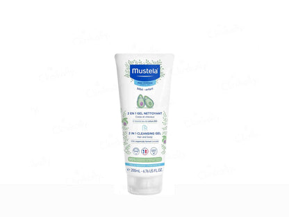 Mustela 2-in-1 cleansing gel tube on a white background