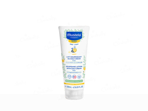 Mustela nourishing lotion on a white background