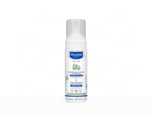Mustela baby shampoo bottle on a white background