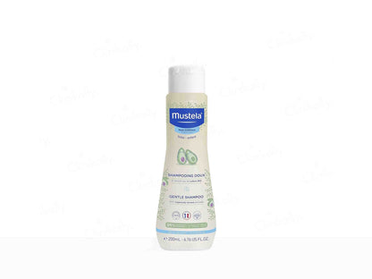 Mustela baby shampoo bottle on a white background