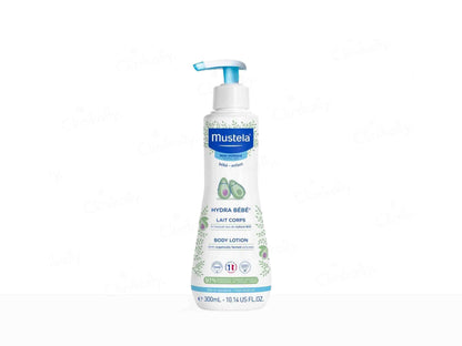 Mustela body lotion bottle on a white background