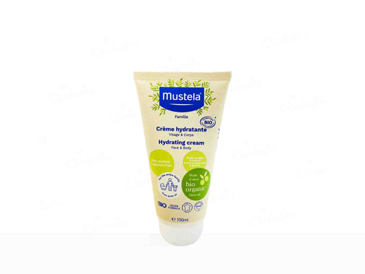 Mustela hydrating cream tube on a white background