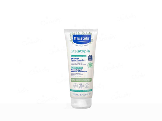 Mustela stelatopia diaper cream tube on a white background