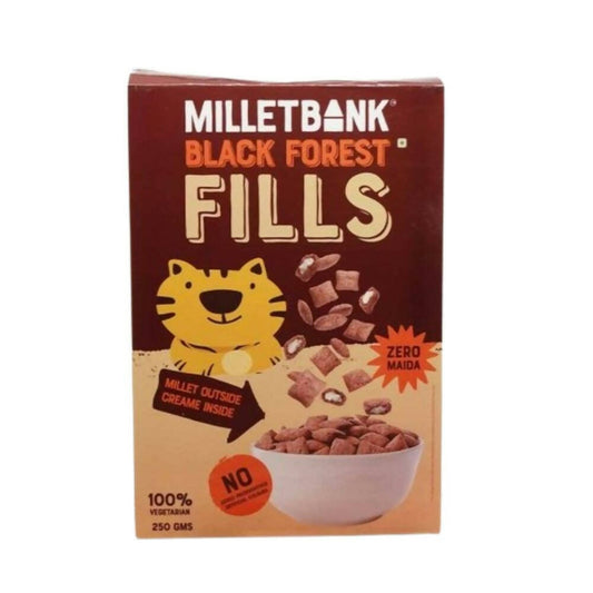 MilletBank Black Forest Fills cereal box with a tiger illustration on a white background