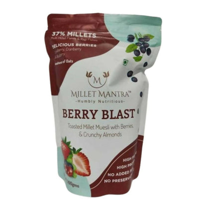 Millet Mantra Berry Blast muesli package on a white background