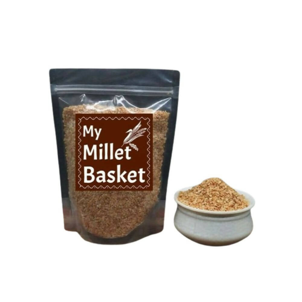 Bag of 'My Millet Basket' millet with a bowl of millet on a white background