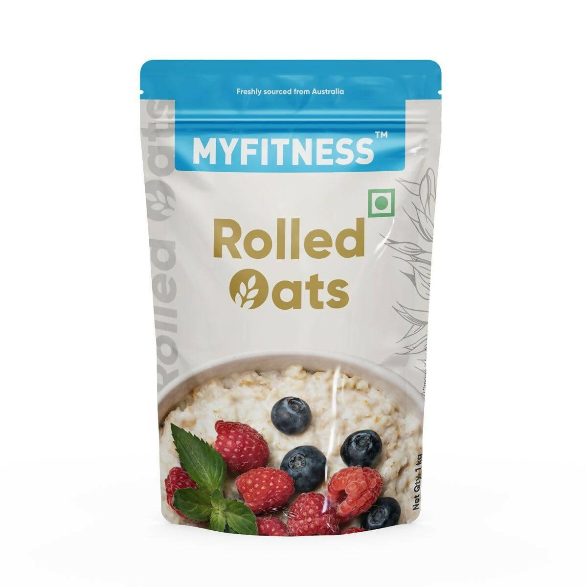 MyFitness rolled oats package with berries on a white background