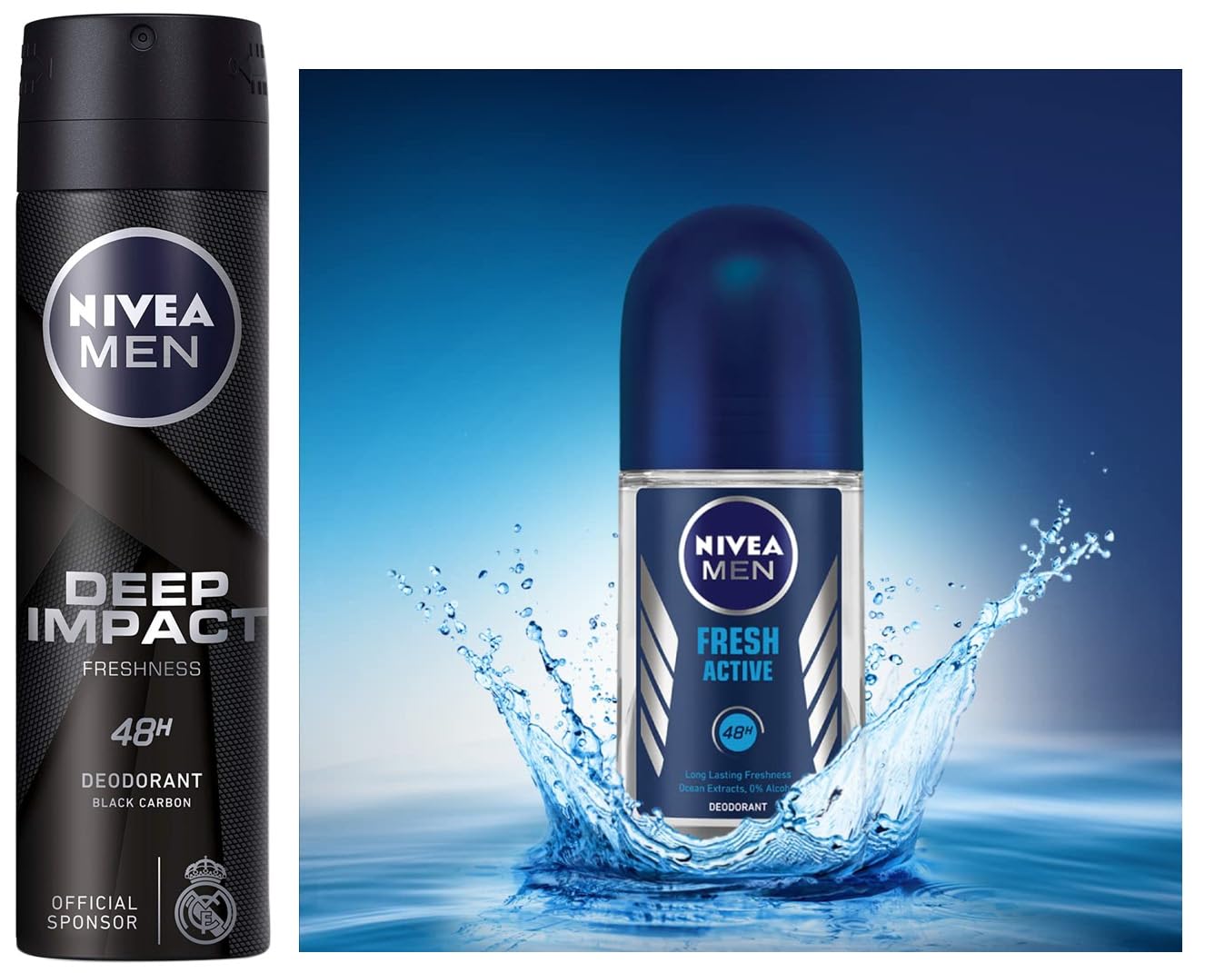 NIVEA MEN Fresh Active 50ml Deo Underarm Roll On | With Fresh Ocean Extracts Scent| 72 H Freshness| 0% Alcohol | Dermatologically Approved & Paraben Free Formula