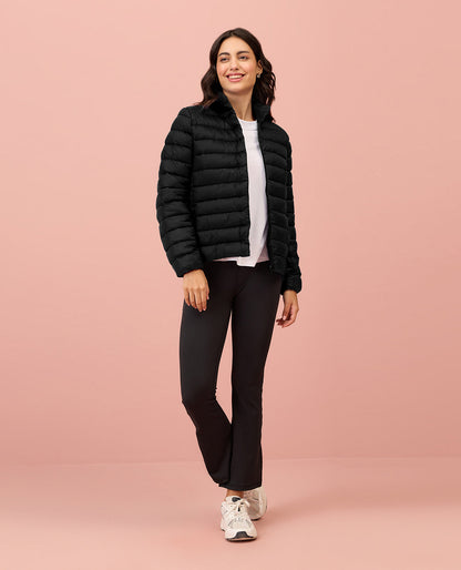 NYKD By Nykaa Ultra Light Weight Puffer Jacket with Inbuilt Bag (Set of 2)-NYAT405-Black
