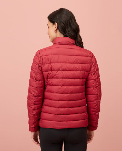 NYKD By Nykaa Ultra Light Weight Puffer Jacket with Inbuilt Bag (Set of 2)-NYAT405-Red