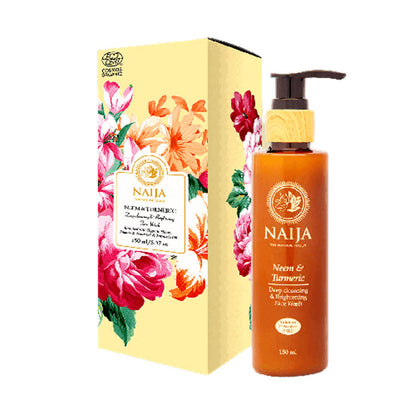 NAIJA skincare product with floral packaging on a white background