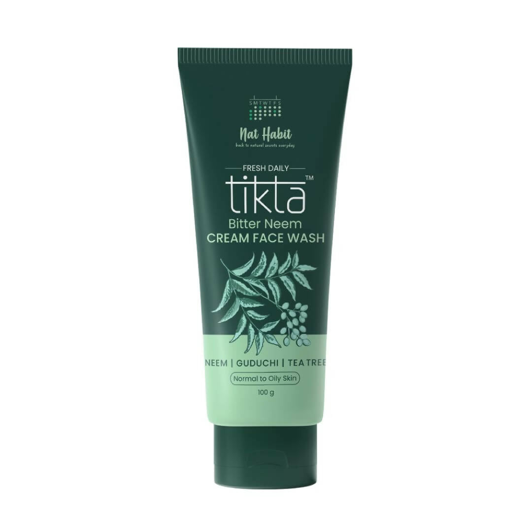 Green tube of Tikta Bitter Neem Cream Face Wash on a white background