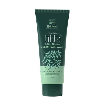 Green tube of Tikta Bitter Neem Cream Face Wash on a white background