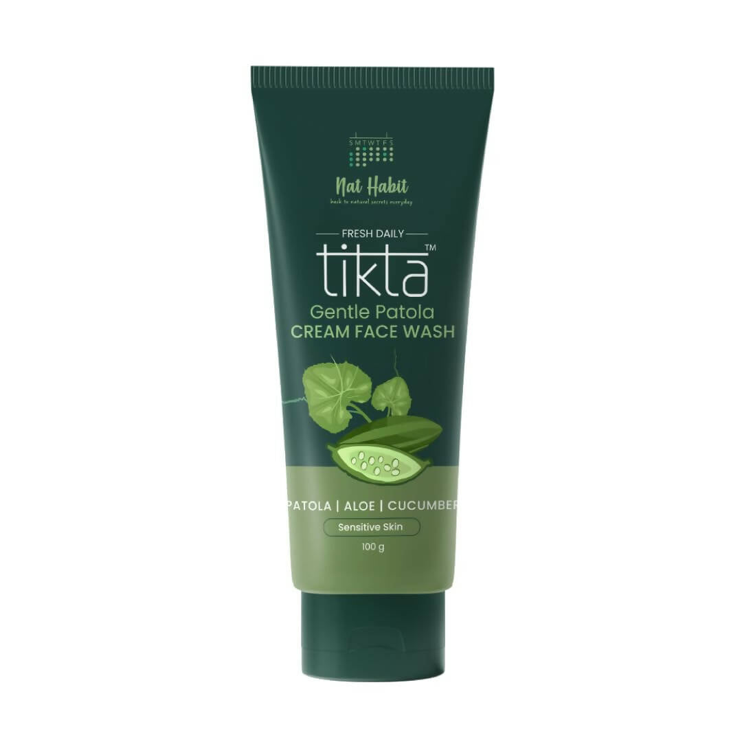 Green tube of tikta Gentle Patola Cream Face Wash on a white background