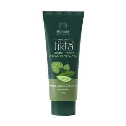Green tube of tikta Gentle Patola Cream Face Wash on a white background