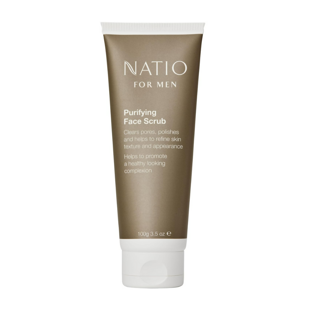 Natio for Men Purifying Face Scrub tube on a white background