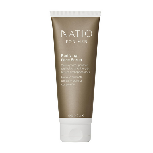 Natio for Men Purifying Face Scrub tube on a white background