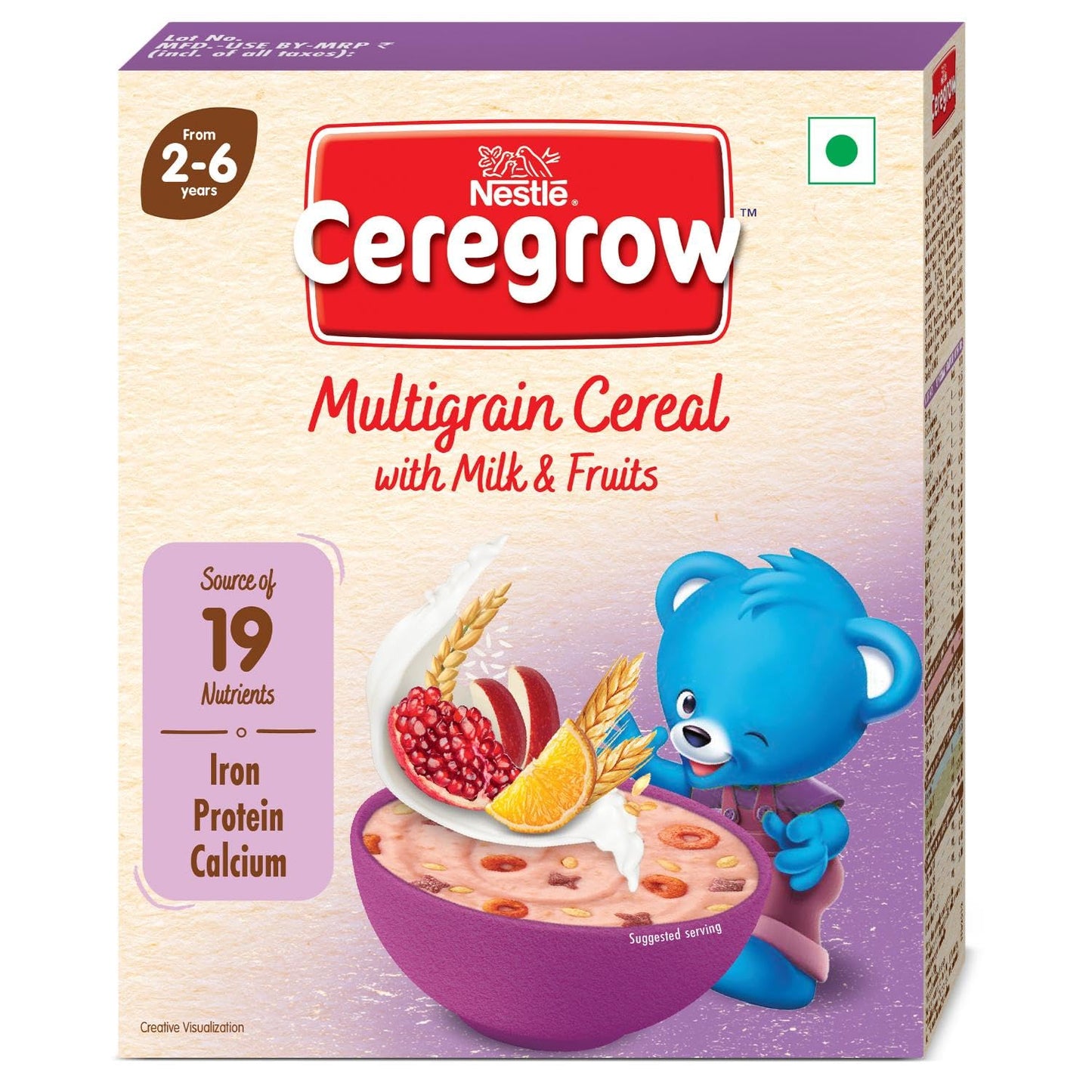 Nestle Ceregrow Multigrain Cereal with Milk & Fruits packaging on a white background