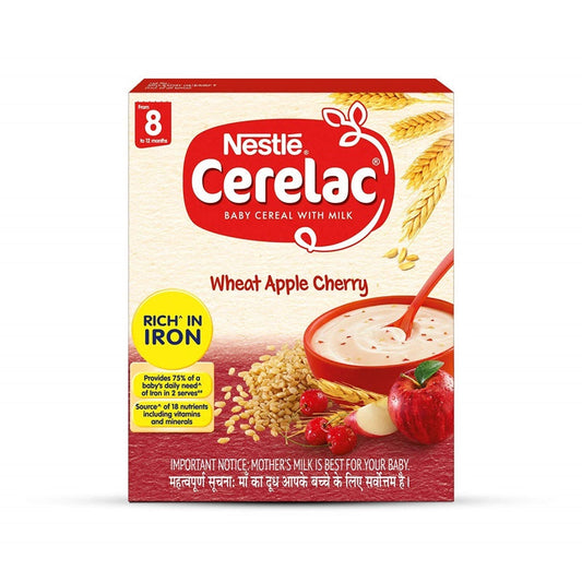 Nestle Cerelac baby cereal with milk packaging on a white background
