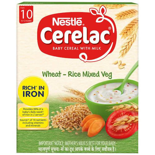 Nestle Cerelac baby cereal with milk packaging on a white background