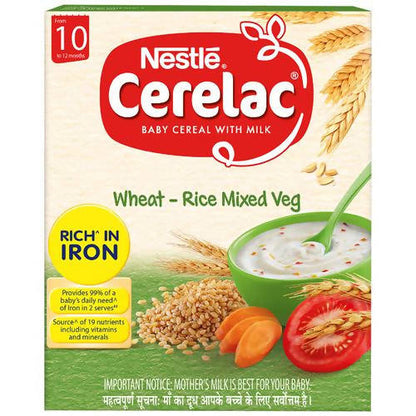 Nestle Cerelac baby cereal with milk packaging on a white background